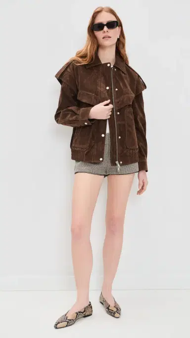Avec Les Filles Faux Suede Layered Bomber Jacket Brunette | Thumbnail 5 Avec Les Filles Faux Suede Layered Bomber Jacket Brunette | Thumbnail 5