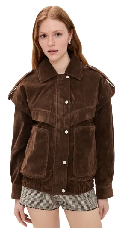 Avec Les Filles Faux Suede Layered Bomber Jacket Brunette | Thumbnail 1 Avec Les Filles Faux Suede Layered Bomber Jacket Brunette | Thumbnail 1