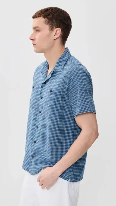 Polo Ralph Lauren Billy Short Sleeve Plaid Collared Shirt Indigo Cream | Thumbnail 4 Polo Ralph Lauren Billy Short Sleeve Plaid Collared Shirt Indigo Cream | Thumbnail 4