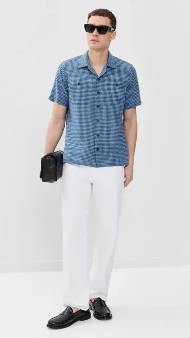 Polo Ralph Lauren Billy Short Sleeve Plaid Collared Shirt Indigo Cream | Thumbnail 5 Polo Ralph Lauren Billy Short Sleeve Plaid Collared Shirt Indigo Cream | Thumbnail 5