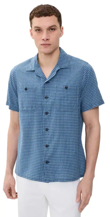 Polo Ralph Lauren Billy Short Sleeve Plaid Collared Shirt Indigo Cream | Thumbnail 1 Polo Ralph Lauren Billy Short Sleeve Plaid Collared Shirt Indigo Cream | Thumbnail 1