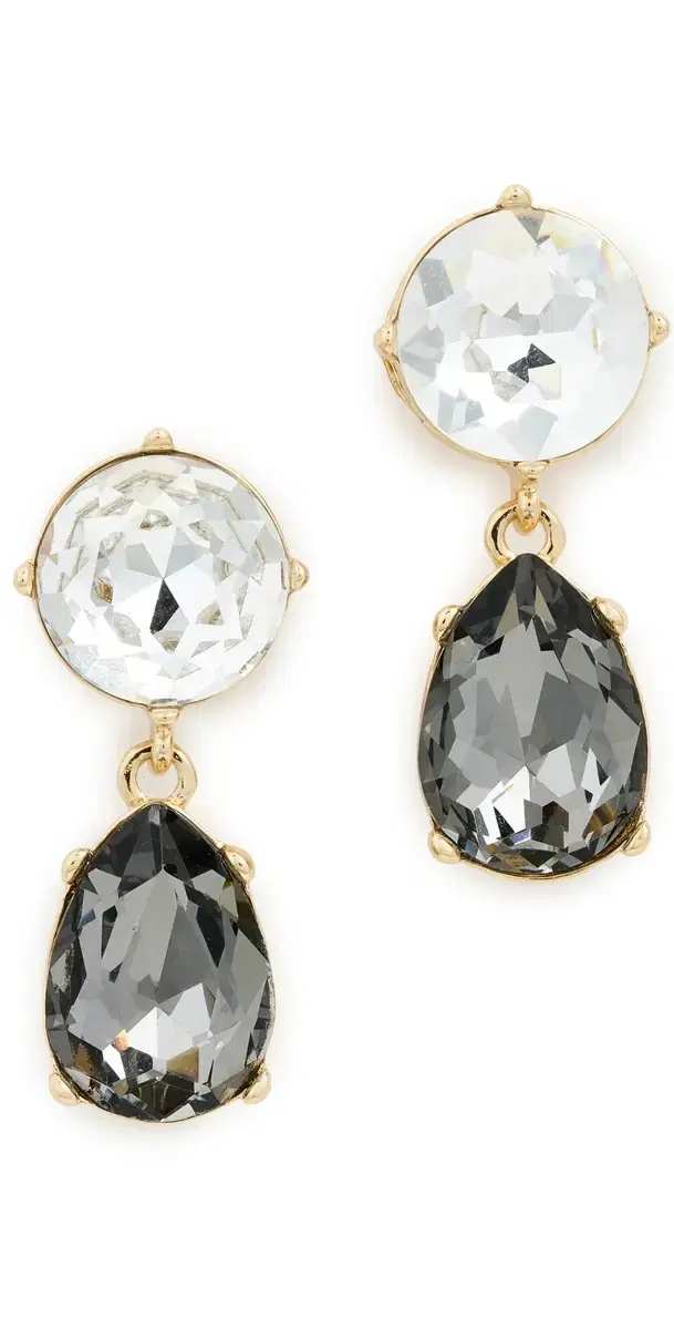 Teardrop Bottom Earrings Gold/Crystal/Black Diamond One Size Teardrop Bottom Earrings Gold/Crystal/Black Diamond One Size
