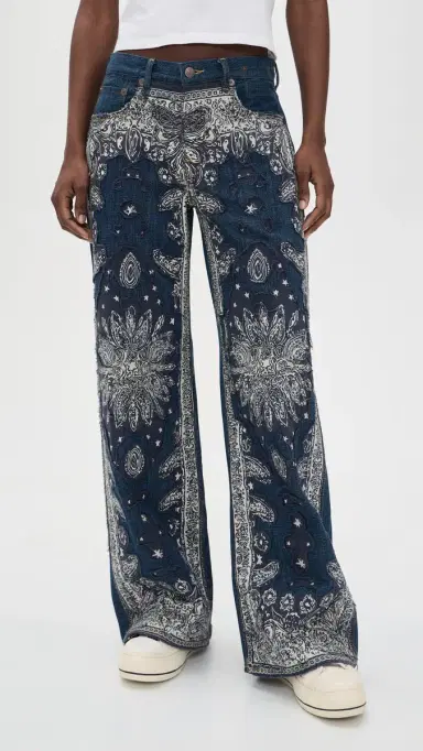 R13 D'Arcy Flare Jeans Blue Bandana Applique | Thumbnail 2 R13 D'Arcy Flare Jeans Blue Bandana Applique | Thumbnail 2