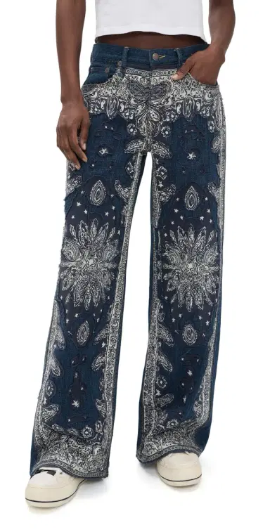 R13 D'Arcy Flare Jeans Blue Bandana Applique | Thumbnail 1 R13 D'Arcy Flare Jeans Blue Bandana Applique | Thumbnail 1
