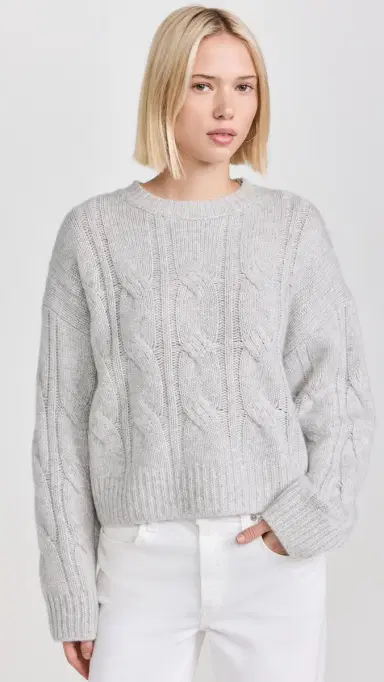 Sablyn Cable Knit Cashmere Sweater Foggy L | Thumbnail 2 Sablyn Cable Knit Cashmere Sweater Foggy L | Thumbnail 2
