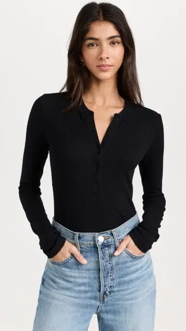 Cotton Citizen Verona Long Sleeve Henley Jet Black | Thumbnail 2 Cotton Citizen Verona Long Sleeve Henley Jet Black | Thumbnail 2