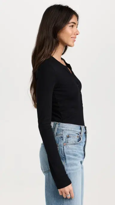 Cotton Citizen Verona Long Sleeve Henley Jet Black | Thumbnail 4 Cotton Citizen Verona Long Sleeve Henley Jet Black | Thumbnail 4
