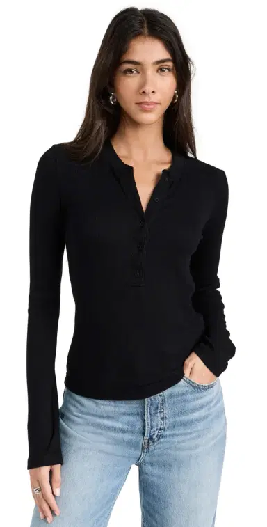 Cotton Citizen Verona Long Sleeve Henley Jet Black | Thumbnail 1 Cotton Citizen Verona Long Sleeve Henley Jet Black | Thumbnail 1