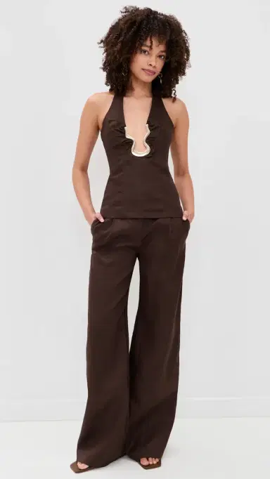 BARDOT Geordy Hipster Linen Pants Chocolate | Thumbnail 5 BARDOT Geordy Hipster Linen Pants Chocolate | Thumbnail 5