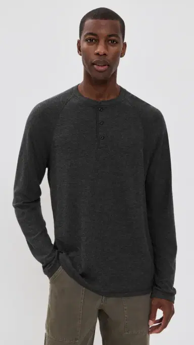 Faherty Long Sleeve Cloud Henley Charcoal Heather M | Thumbnail 2 Faherty Long Sleeve Cloud Henley Charcoal Heather M | Thumbnail 2