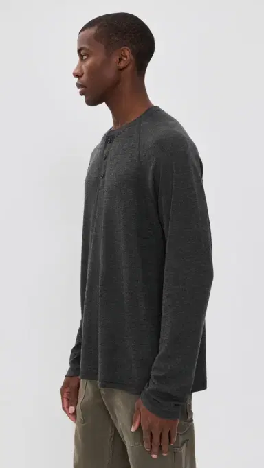 Faherty Long Sleeve Cloud Henley Charcoal Heather M | Thumbnail 4 Faherty Long Sleeve Cloud Henley Charcoal Heather M | Thumbnail 4