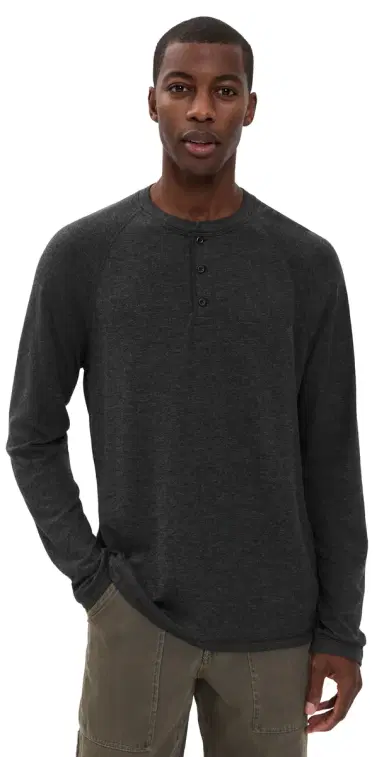 Faherty Long Sleeve Cloud Henley Charcoal Heather M | Thumbnail 1 Faherty Long Sleeve Cloud Henley Charcoal Heather M | Thumbnail 1