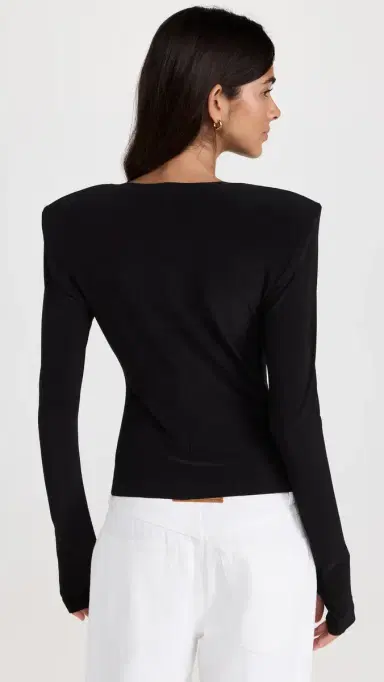 Norma Kamali Shoulder Pad Long Sleeve Crew Top Black | Thumbnail 3 Norma Kamali Shoulder Pad Long Sleeve Crew Top Black | Thumbnail 3