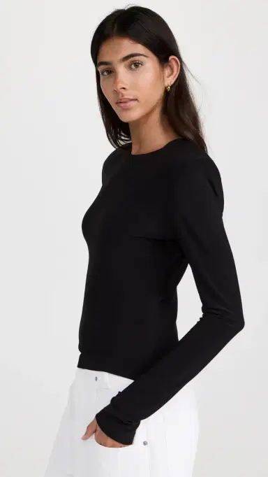 Norma Kamali Shoulder Pad Long Sleeve Crew Top Black | Thumbnail 4 Norma Kamali Shoulder Pad Long Sleeve Crew Top Black | Thumbnail 4