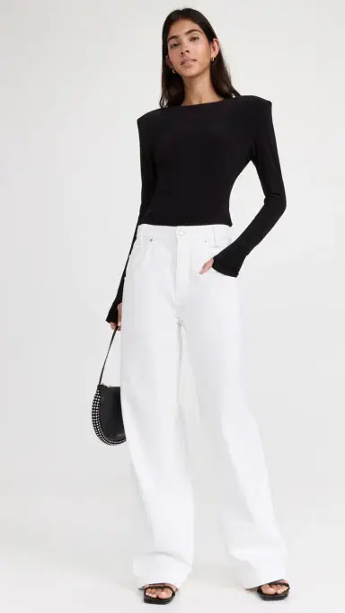 Norma Kamali Shoulder Pad Long Sleeve Crew Top Black | Thumbnail 5 Norma Kamali Shoulder Pad Long Sleeve Crew Top Black | Thumbnail 5