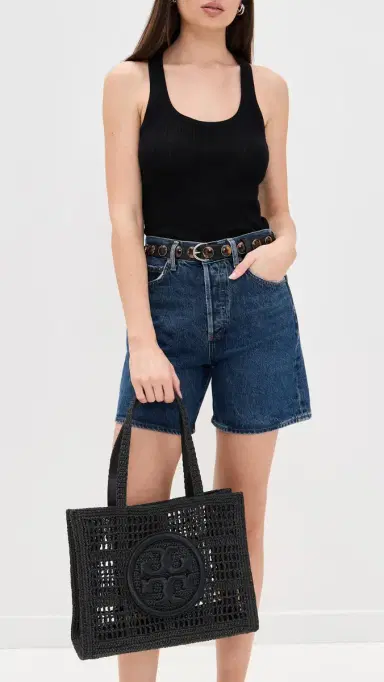 Tory Burch Ella Hand Crocheted Small Tote Black One Size | Thumbnail 3 Tory Burch Ella Hand Crocheted Small Tote Black One Size | Thumbnail 3