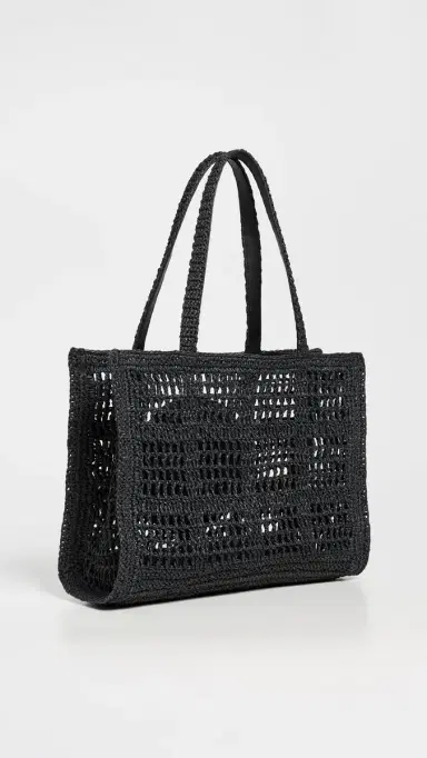 Tory Burch Ella Hand Crocheted Small Tote Black One Size | Thumbnail 4 Tory Burch Ella Hand Crocheted Small Tote Black One Size | Thumbnail 4