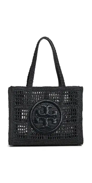 Tory Burch Ella Hand Crocheted Small Tote Black One Size | Thumbnail 1 Tory Burch Ella Hand Crocheted Small Tote Black One Size | Thumbnail 1