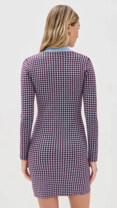 LE BOP Gingham Knit Polo Mini Dress Burgundy/Light Blue | Thumbnail 3 LE BOP Gingham Knit Polo Mini Dress Burgundy/Light Blue | Thumbnail 3