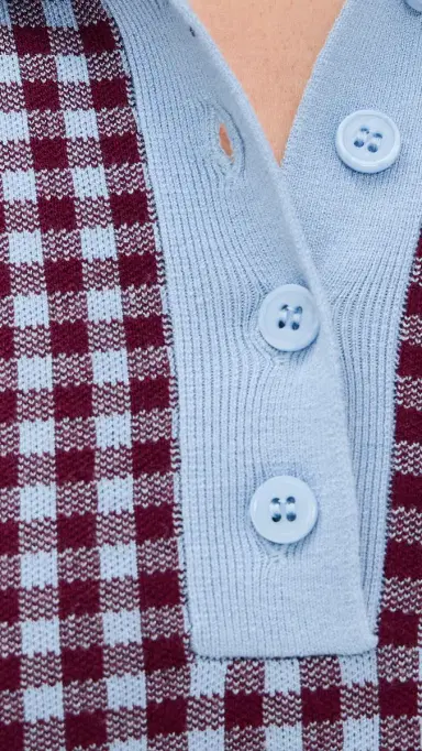 LE BOP Gingham Knit Polo Mini Dress Burgundy/Light Blue | Thumbnail 6 LE BOP Gingham Knit Polo Mini Dress Burgundy/Light Blue | Thumbnail 6