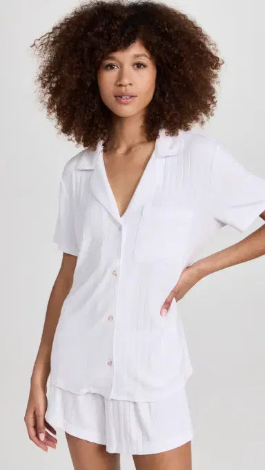 Eberjey Gisele Rib Relaxed Short Pajama Set White L | Thumbnail 2 Eberjey Gisele Rib Relaxed Short Pajama Set White L | Thumbnail 2