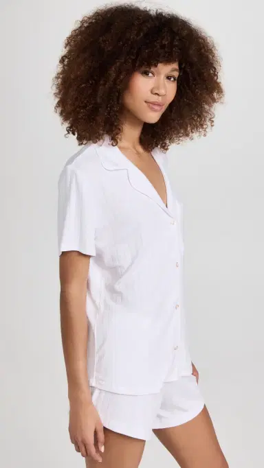 Eberjey Gisele Rib Relaxed Short Pajama Set White L | Thumbnail 4 Eberjey Gisele Rib Relaxed Short Pajama Set White L | Thumbnail 4