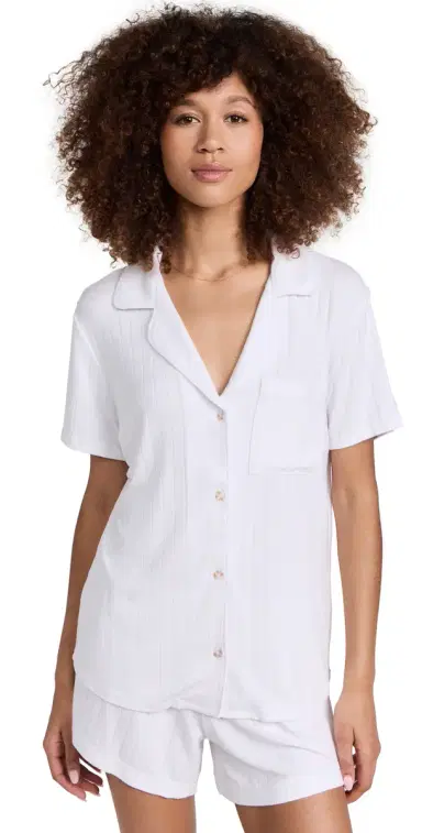 Eberjey Gisele Rib Relaxed Short Pajama Set White L | Thumbnail 1 Eberjey Gisele Rib Relaxed Short Pajama Set White L | Thumbnail 1
