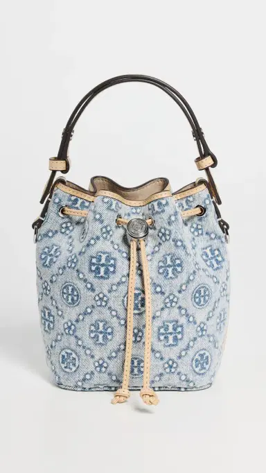 Tory Burch T Monogram Denim Mini Bucket Bag Powder Blue One Size | Thumbnail 2 Tory Burch T Monogram Denim Mini Bucket Bag Powder Blue One Size | Thumbnail 2