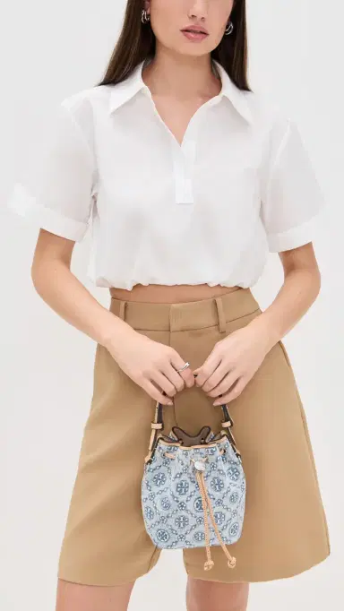 Tory Burch T Monogram Denim Mini Bucket Bag Powder Blue One Size | Thumbnail 3 Tory Burch T Monogram Denim Mini Bucket Bag Powder Blue One Size | Thumbnail 3