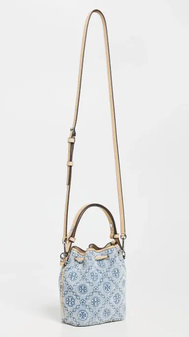 Tory Burch T Monogram Denim Mini Bucket Bag Powder Blue One Size | Thumbnail 4 Tory Burch T Monogram Denim Mini Bucket Bag Powder Blue One Size | Thumbnail 4