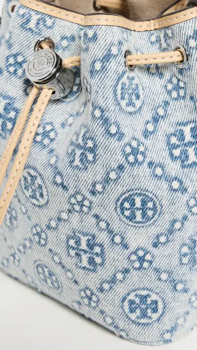 Tory Burch T Monogram Denim Mini Bucket Bag Powder Blue One Size | Thumbnail 5 Tory Burch T Monogram Denim Mini Bucket Bag Powder Blue One Size | Thumbnail 5