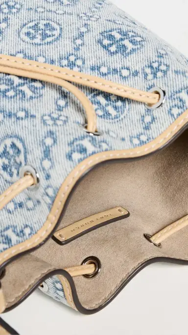 Tory Burch T Monogram Denim Mini Bucket Bag Powder Blue One Size | Thumbnail 6 Tory Burch T Monogram Denim Mini Bucket Bag Powder Blue One Size | Thumbnail 6