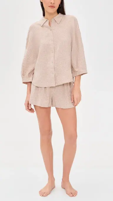 Eberjey Linen Blend Relaxed Shorts Gingham White | Thumbnail 5 Eberjey Linen Blend Relaxed Shorts Gingham White | Thumbnail 5