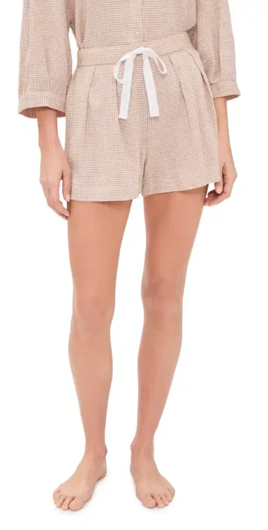 Eberjey Linen Blend Relaxed Shorts Gingham White | Thumbnail 1 Eberjey Linen Blend Relaxed Shorts Gingham White | Thumbnail 1