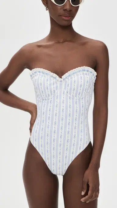 LoveShackFancy Brooksie One Piece Denim Sky | Thumbnail 2 LoveShackFancy Brooksie One Piece Denim Sky | Thumbnail 2