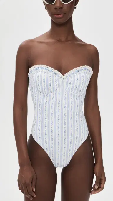 LoveShackFancy Brooksie One Piece Denim Sky | Thumbnail 5 LoveShackFancy Brooksie One Piece Denim Sky | Thumbnail 5