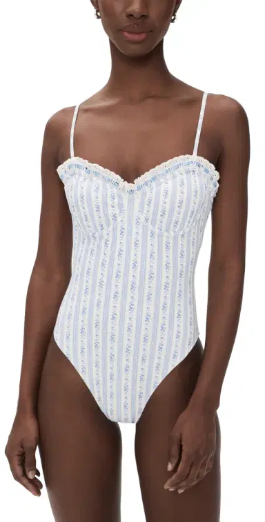 LoveShackFancy Brooksie One Piece Denim Sky | Thumbnail 1 LoveShackFancy Brooksie One Piece Denim Sky | Thumbnail 1