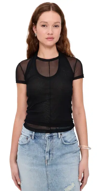 Helmut Lang Mesh Layered Tee Black | Thumbnail 1 Helmut Lang Mesh Layered Tee Black | Thumbnail 1
