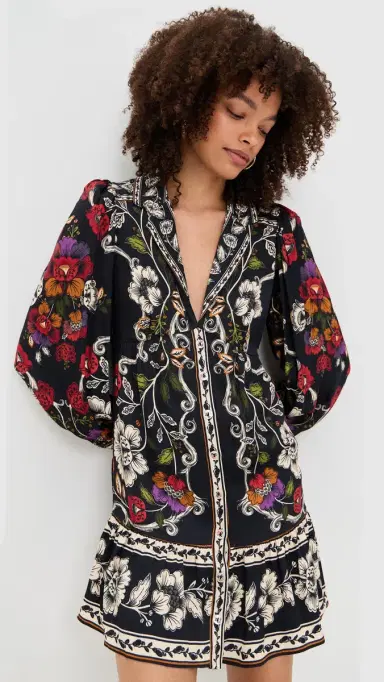 FARM Rio Rococo Flowers Black ini Dress Rococo Flowers Black | Thumbnail 2 FARM Rio Rococo Flowers Black ini Dress Rococo Flowers Black | Thumbnail 2
