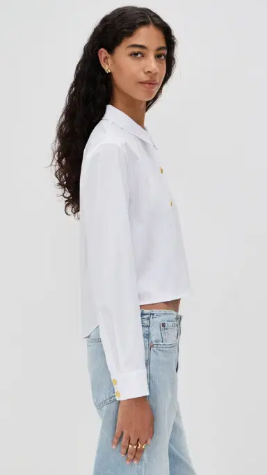 L'AGENCE Cosette Crop High Low Shirt White/Gold | Thumbnail 4 L'AGENCE Cosette Crop High Low Shirt White/Gold | Thumbnail 4