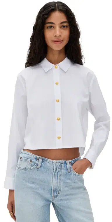 L'AGENCE Cosette Crop High Low Shirt White/Gold | Thumbnail 1 L'AGENCE Cosette Crop High Low Shirt White/Gold | Thumbnail 1