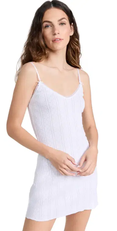 COUCOU The Cami Slip Dress: Pointelle White | Thumbnail 1 COUCOU The Cami Slip Dress: Pointelle White | Thumbnail 1