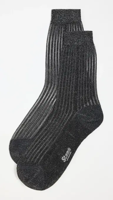 Stems Fine Ribbed Metallic Crew Socks Black One Size | Thumbnail 2 Stems Fine Ribbed Metallic Crew Socks Black One Size | Thumbnail 2
