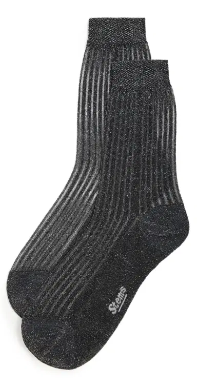 Stems Fine Ribbed Metallic Crew Socks Black One Size | Thumbnail 1 Stems Fine Ribbed Metallic Crew Socks Black One Size | Thumbnail 1