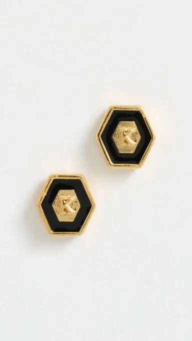 Gwen Beloti Initial Hex Stud Earrings K | Thumbnail 2 Gwen Beloti Initial Hex Stud Earrings K | Thumbnail 2