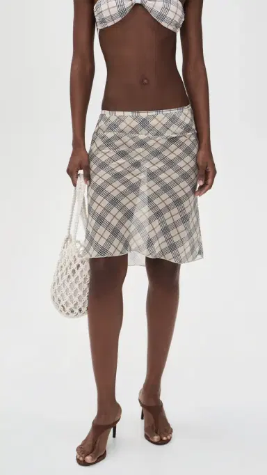 Lioness horeline Midi Coverup Skirt Beige Plaid | Thumbnail 2 Lioness horeline Midi Coverup Skirt Beige Plaid | Thumbnail 2