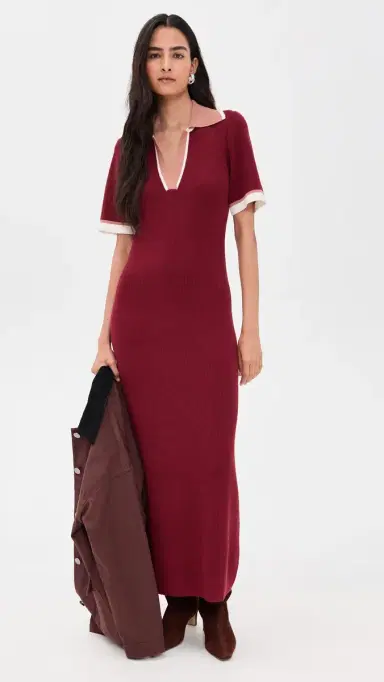 LE BOP Boucle Polo Maxi Dress Cabernet | Thumbnail 2 LE BOP Boucle Polo Maxi Dress Cabernet | Thumbnail 2
