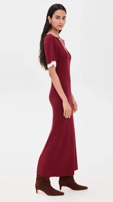 LE BOP Boucle Polo Maxi Dress Cabernet | Thumbnail 4 LE BOP Boucle Polo Maxi Dress Cabernet | Thumbnail 4