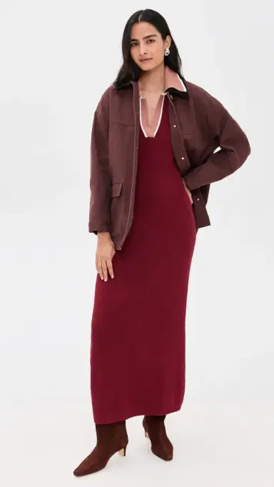 LE BOP Boucle Polo Maxi Dress Cabernet | Thumbnail 5 LE BOP Boucle Polo Maxi Dress Cabernet | Thumbnail 5