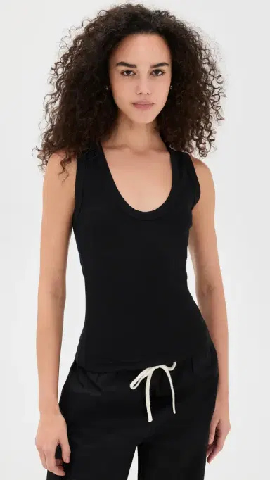 perfectwhitetee Jordan U Neck Ribbed Tank True Black | Thumbnail 2 perfectwhitetee Jordan U Neck Ribbed Tank True Black | Thumbnail 2